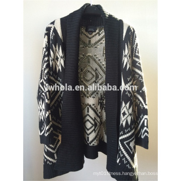 New Design Black and White Batwing Women Knit Cardigan Sweater